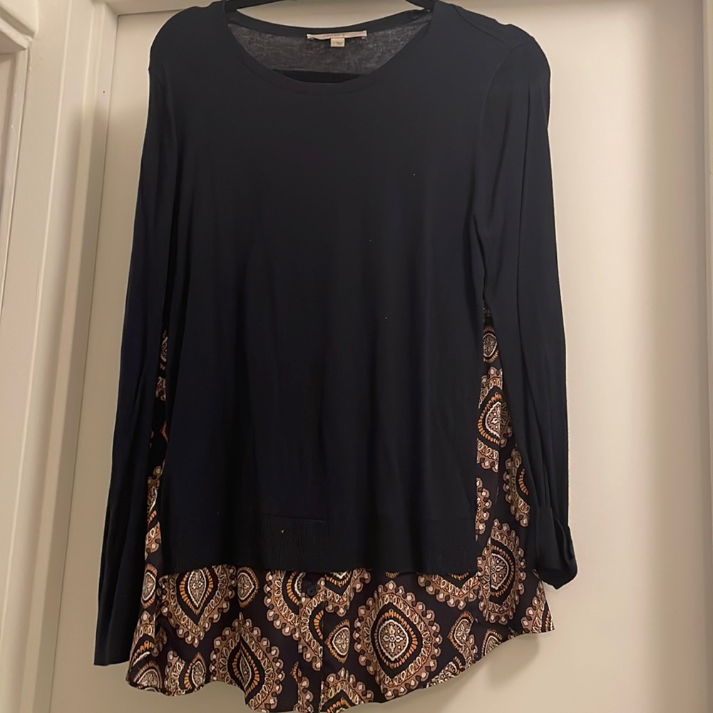 Navy and Gold Patterned Blouse